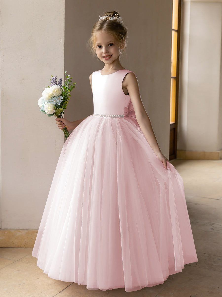 Tulle Ball Gown/Princess Flower Girl Dresses With Pearls &amp; Satin Bowknot