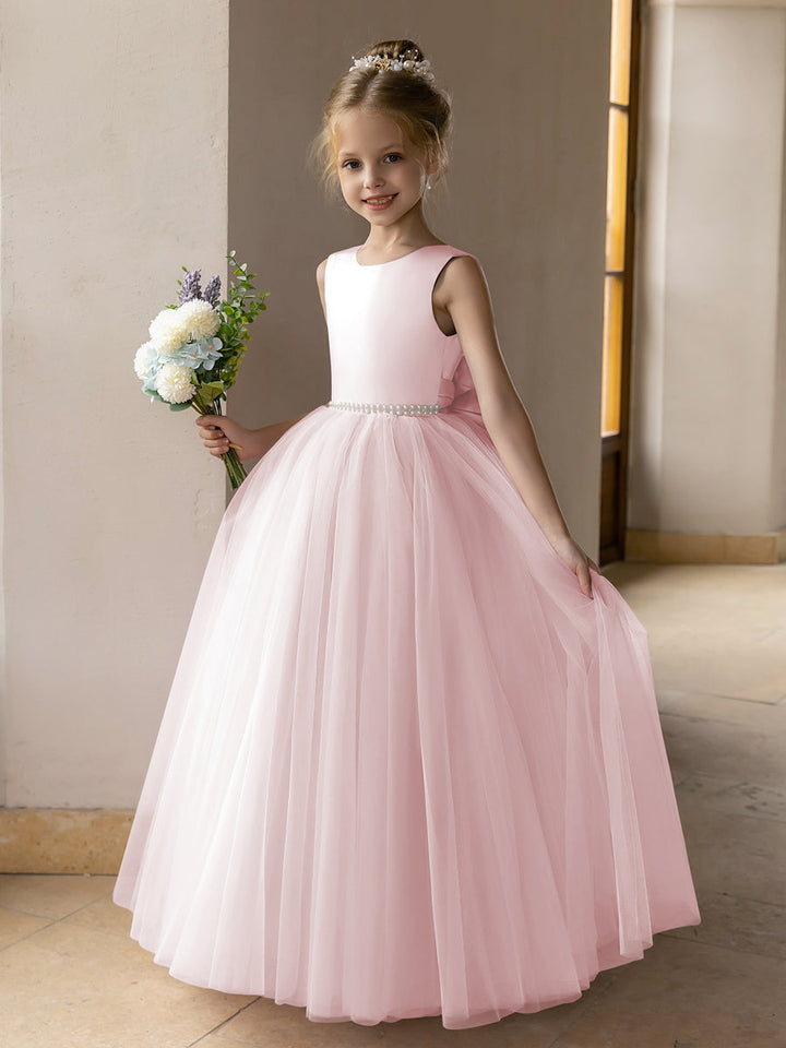 Tulle Ball Gown/Princess Flower Girl Dresses With Pearls &amp; Satin Bowknot