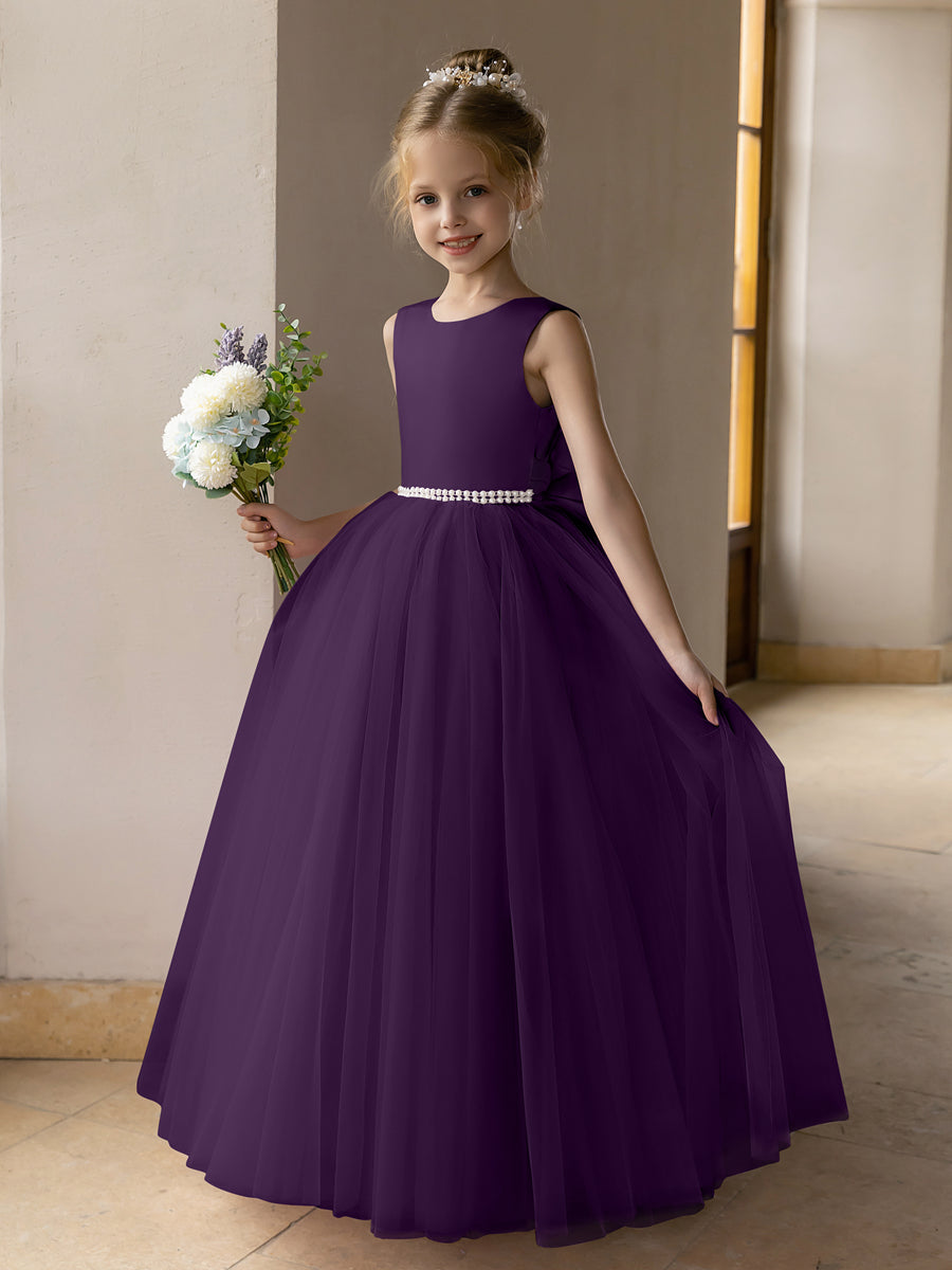 Tulle Ball Gown/Princess Flower Girl Dresses With Pearls &amp; Satin Bowknot