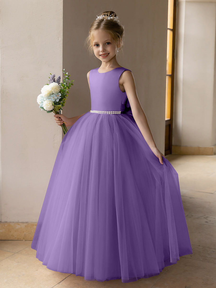 Tulle Ball Gown/Princess Flower Girl Dresses With Pearls &amp; Satin Bowknot