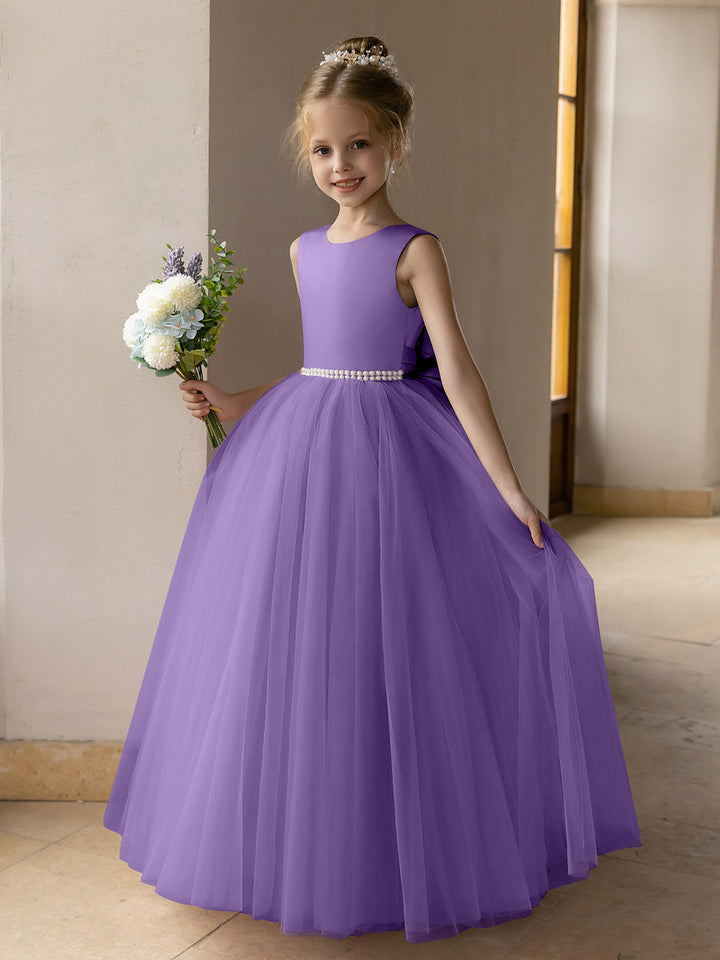 Tulle Ball Gown/Princess Flower Girl Dresses With Pearls &amp; Satin Bowknot