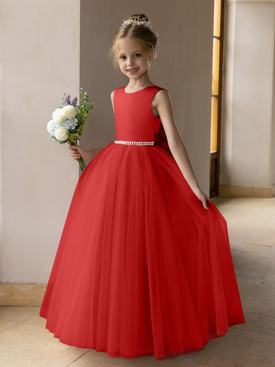 Tulle Ball Gown/Princess Flower Girl Dresses With Pearls &amp; Satin Bowknot