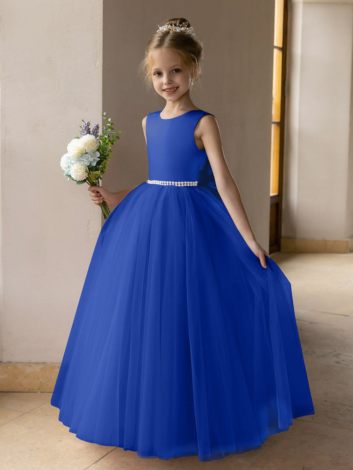 Tulle Ball Gown/Princess Flower Girl Dresses With Pearls &amp; Satin Bowknot