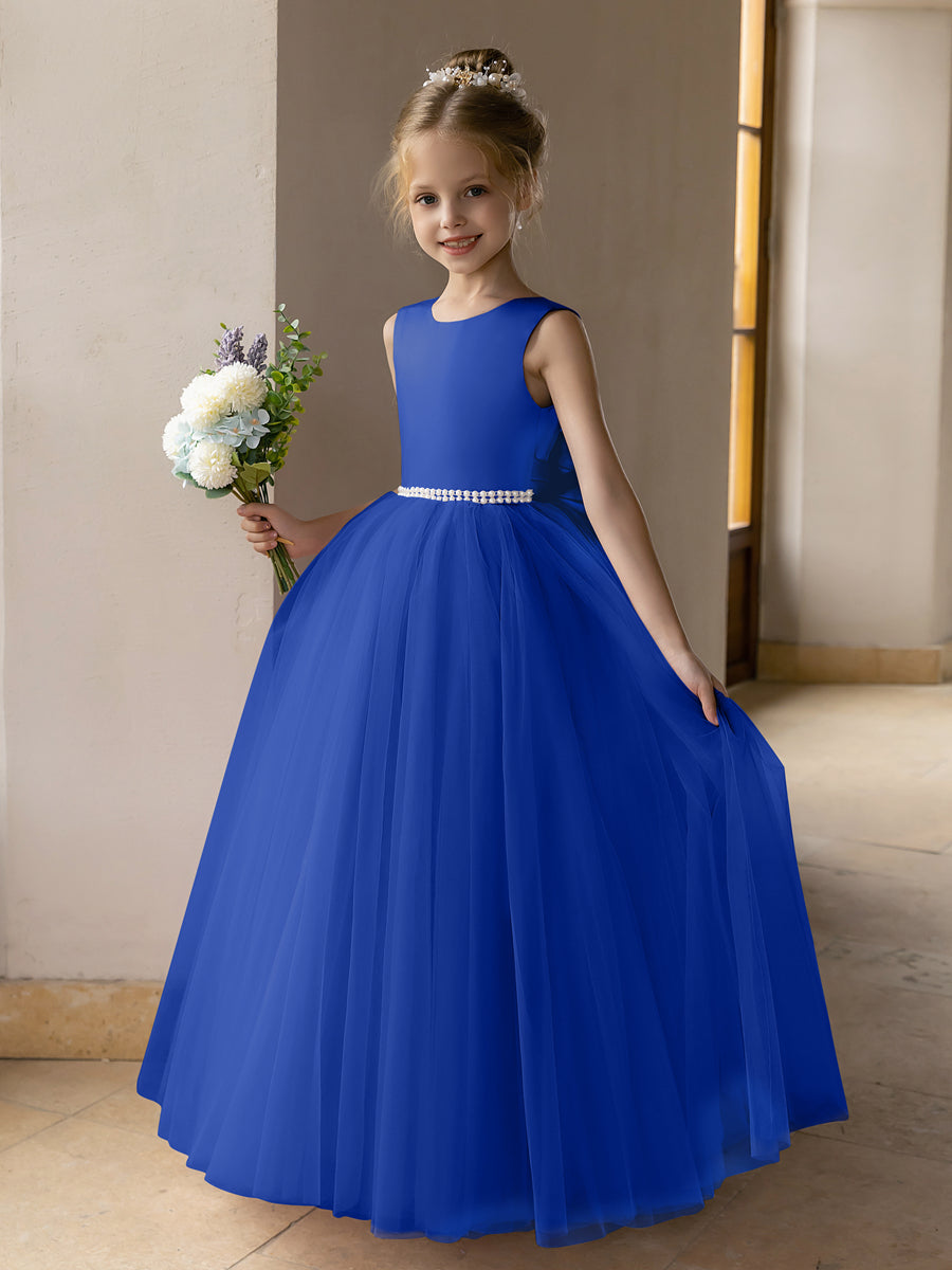 Tulle Ball Gown/Princess Flower Girl Dresses With Pearls & Satin Bowkn ...
