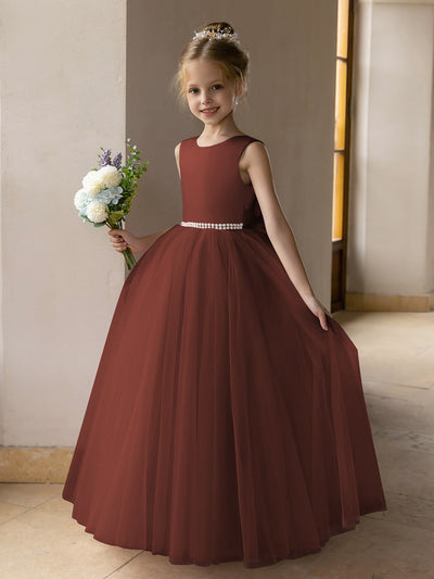 Tulle Ball Gown/Princess Flower Girl Dresses With Pearls & Satin Bowknot