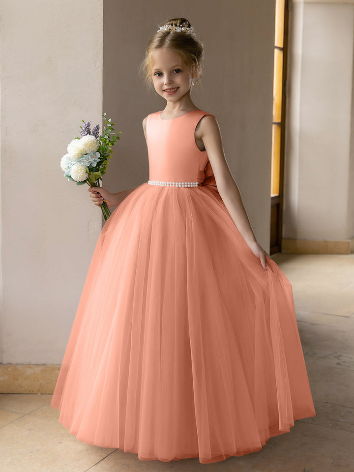 Tulle Ball Gown/Princess Flower Girl Dresses With Pearls &amp; Satin Bowknot