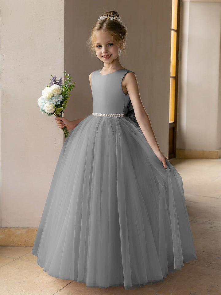 Tulle Ball Gown/Princess Flower Girl Dresses With Pearls &amp; Satin Bowknot
