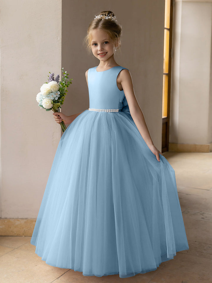 Tulle Ball Gown/Princess Flower Girl Dresses With Pearls &amp; Satin Bowknot