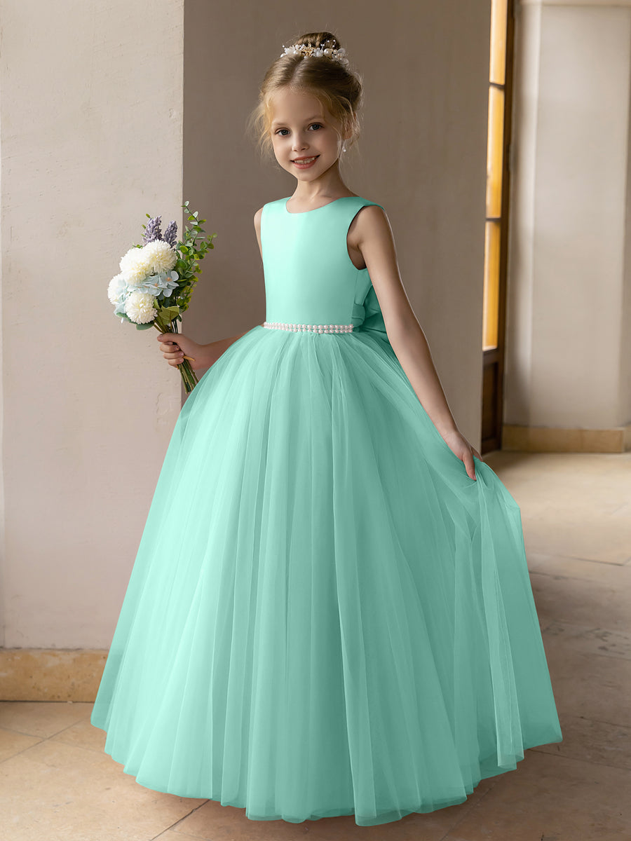 Tulle Ball Gown/Princess Flower Girl Dresses With Pearls &amp; Satin Bowknot