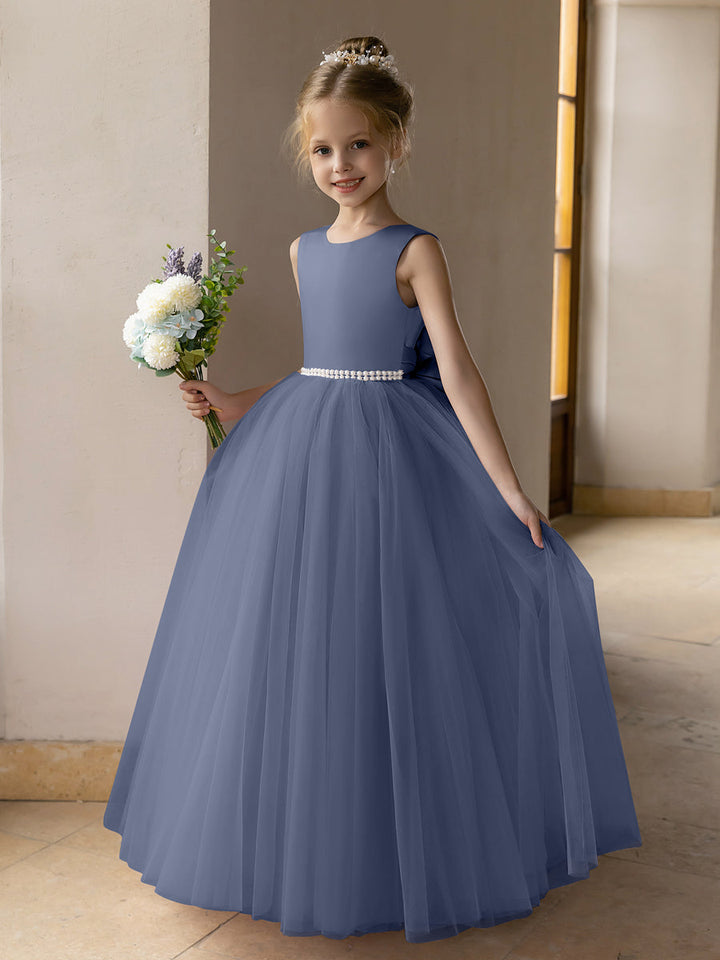 Tulle Ball Gown/Princess Flower Girl Dresses With Pearls &amp; Satin Bowknot