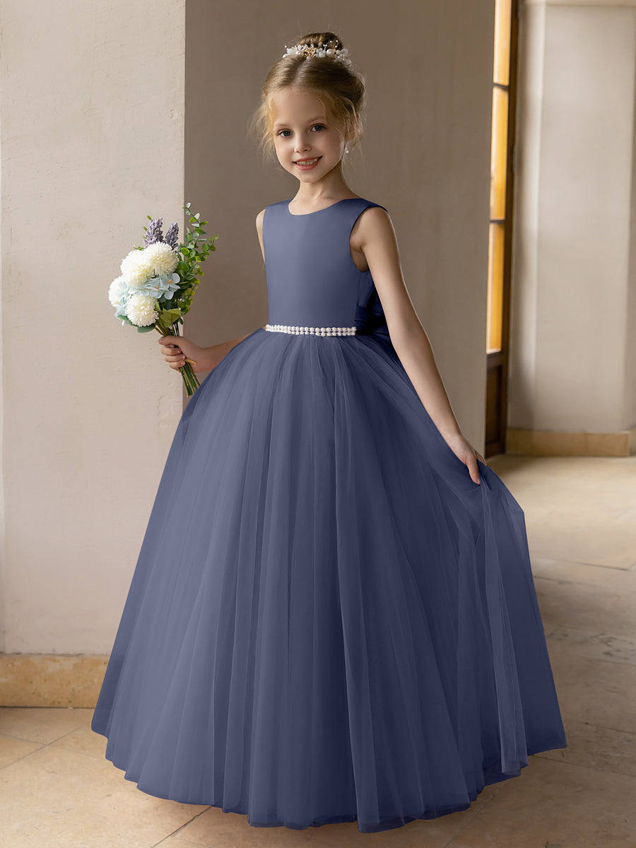 Tulle Ball Gown/Princess Flower Girl Dresses With Pearls &amp; Satin Bowknot