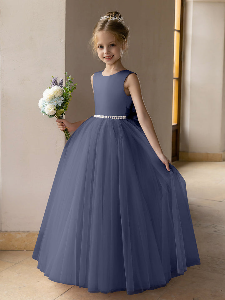 Tulle Ball Gown/Princess Flower Girl Dresses With Pearls &amp; Satin Bowknot