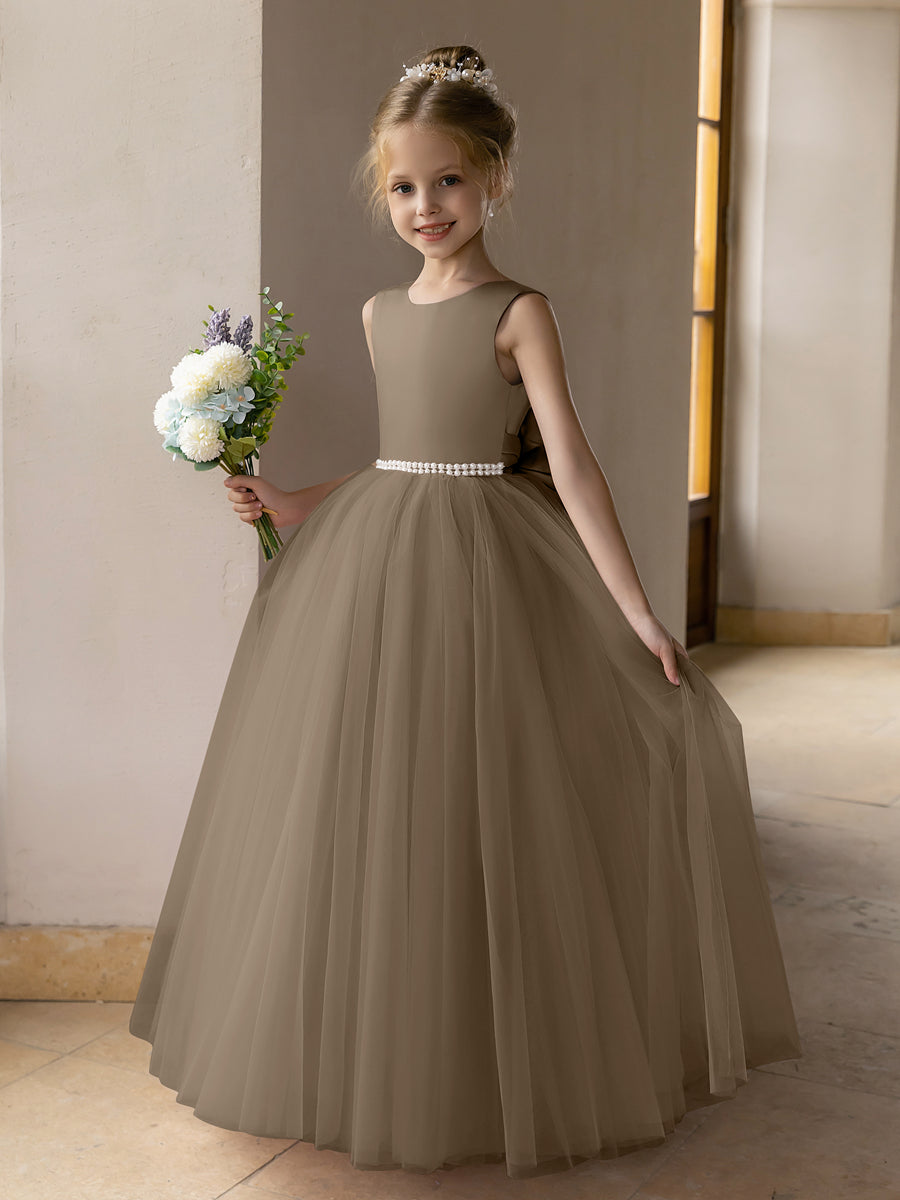 Tulle Ball Gown/Princess Flower Girl Dresses With Pearls &amp; Satin Bowknot