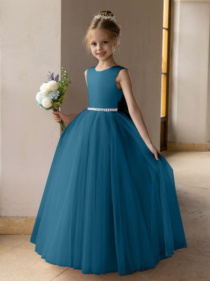 Tulle Ball Gown/Princess Flower Girl Dresses With Pearls & Satin Bowknot