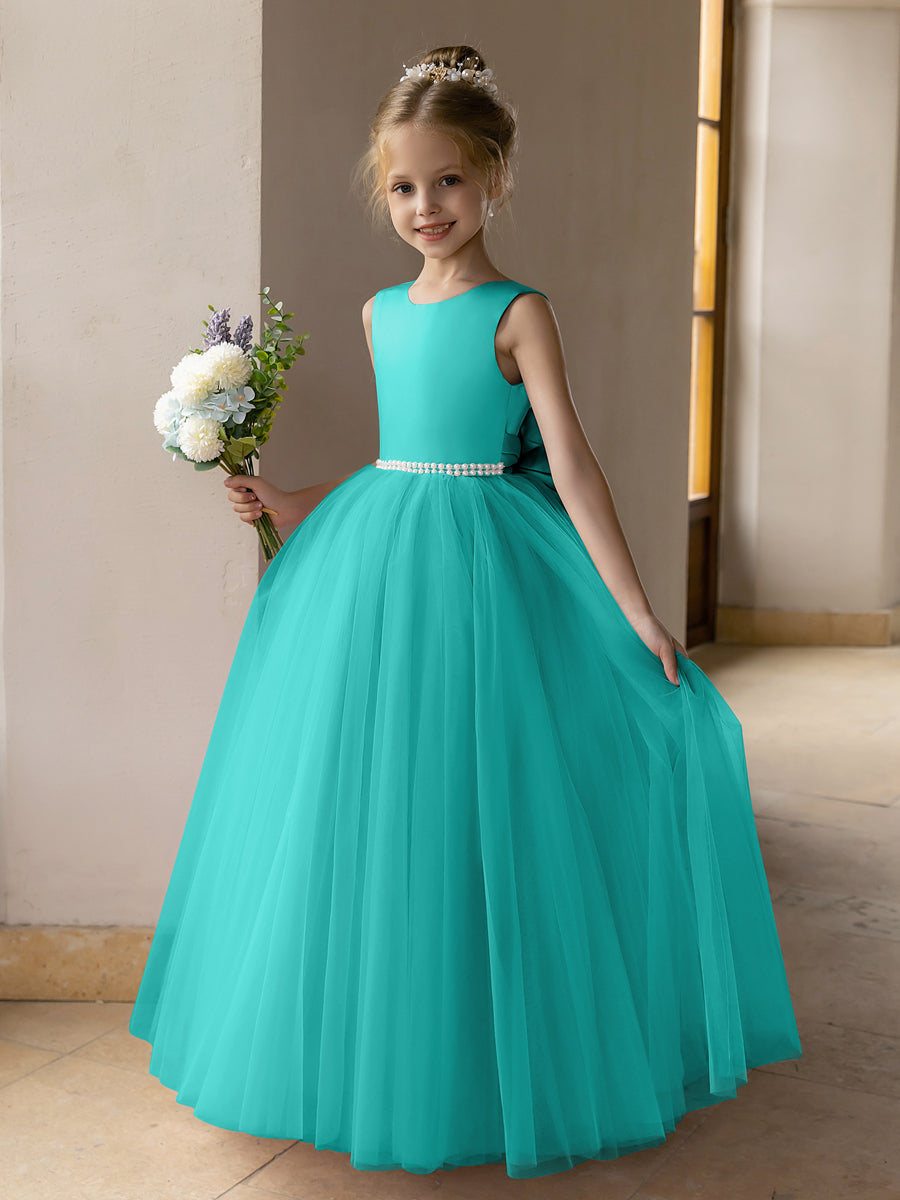 Tulle Ball Gown/Princess Flower Girl Dresses With Pearls &amp; Satin Bowknot