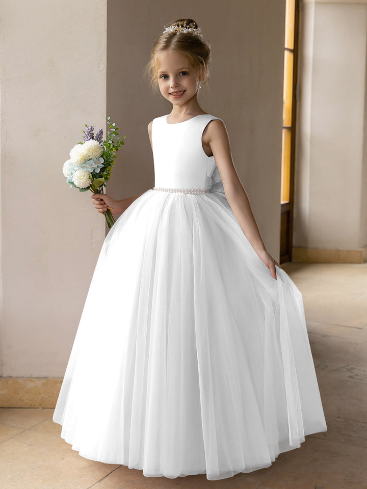 Tulle Ball Gown/Princess Flower Girl Dresses With Pearls &amp; Satin Bowknot