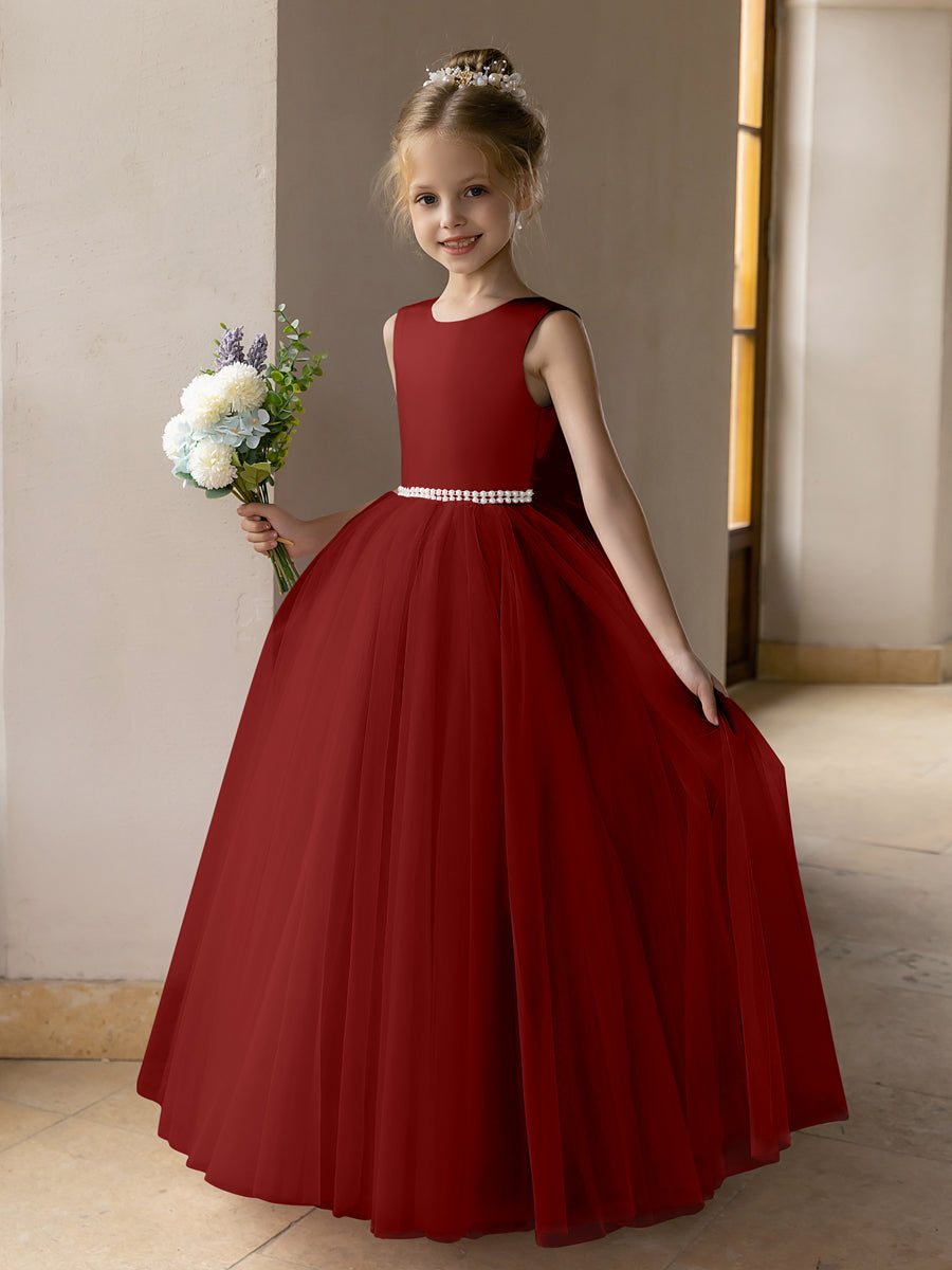 Tulle Ball Gown/Princess Flower Girl Dresses With Pearls & Satin Bowknot