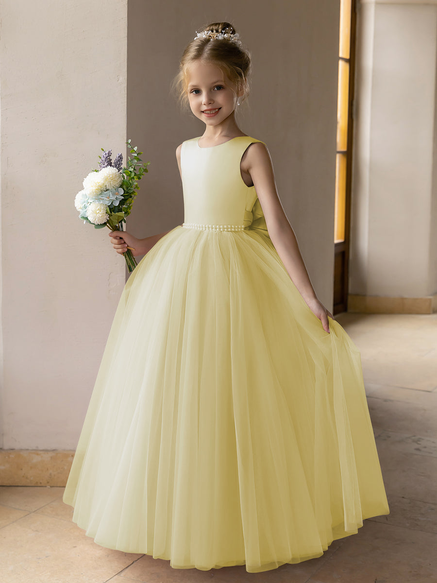 Tulle Ball Gown/Princess Flower Girl Dresses With Pearls &amp; Satin Bowknot