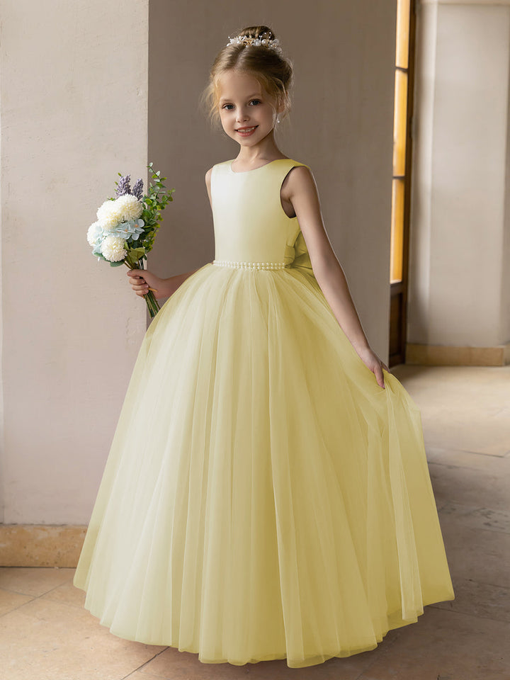 Tulle Ball Gown/Princess Flower Girl Dresses With Pearls &amp; Satin Bowknot