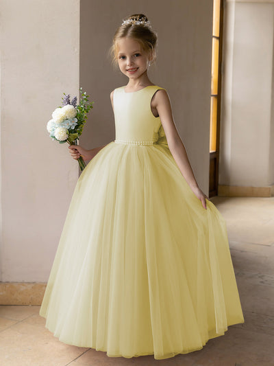 Tulle Ball Gown/Princess Flower Girl Dresses With Pearls & Satin Bowknot