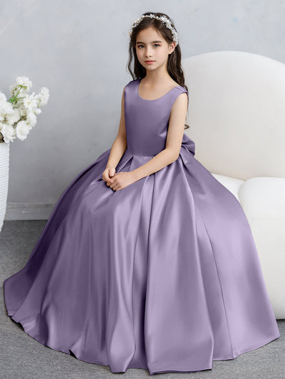 Crew Neck Satin Flower Girl Dresses with Bowknot