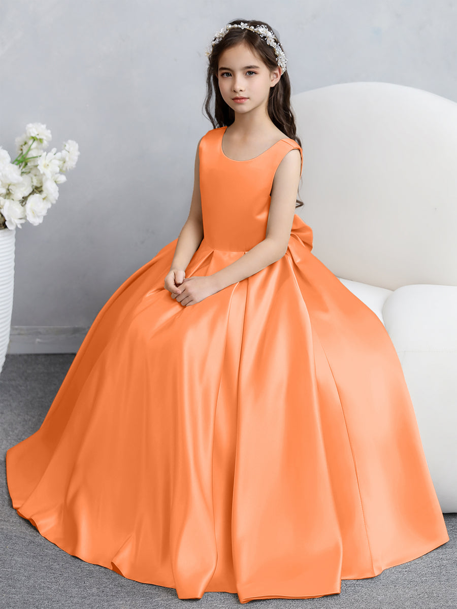 Crew Neck Satin Flower Girl Dresses with Bowknot