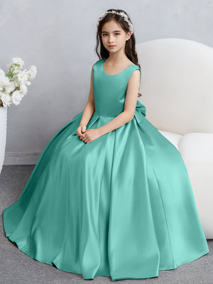 Crew Neck Satin Flower Girl Dresses with Bowknot