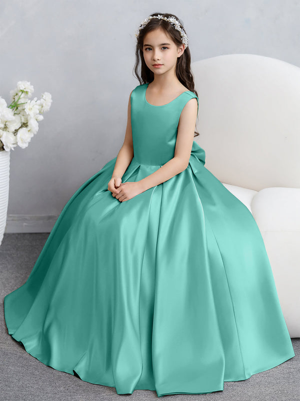 Crew Neck Satin Flower Girl Dresses with Bowknot