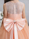 Crew Neck Lace Tulle Flower Girl Dresses with Pearls & Bowknot