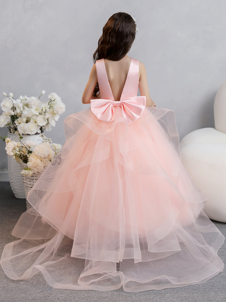 Tulle Ball Gown/Princess Ruffles Flower Girl Dresses With Pearls & Bowknot