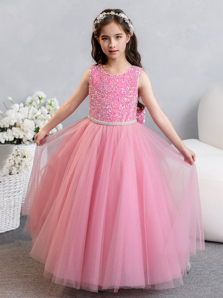 Tulle Ball Gown/Princess Sequins Flower Girl Dresses With Pearls &amp; Bowknot