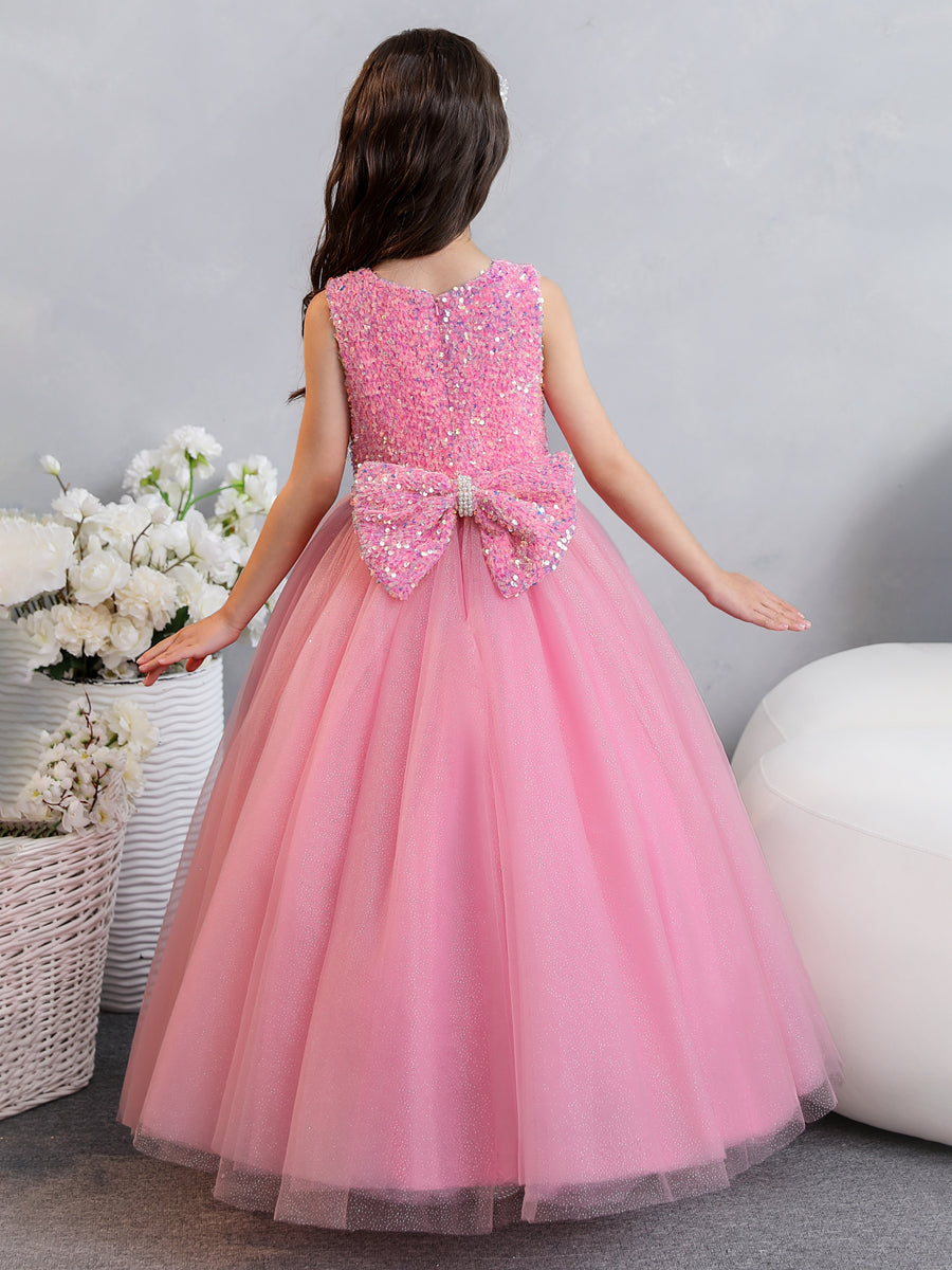 Tulle Ball Gown/Princess Sequins Flower Girl Dresses With Pearls &amp; Bowknot