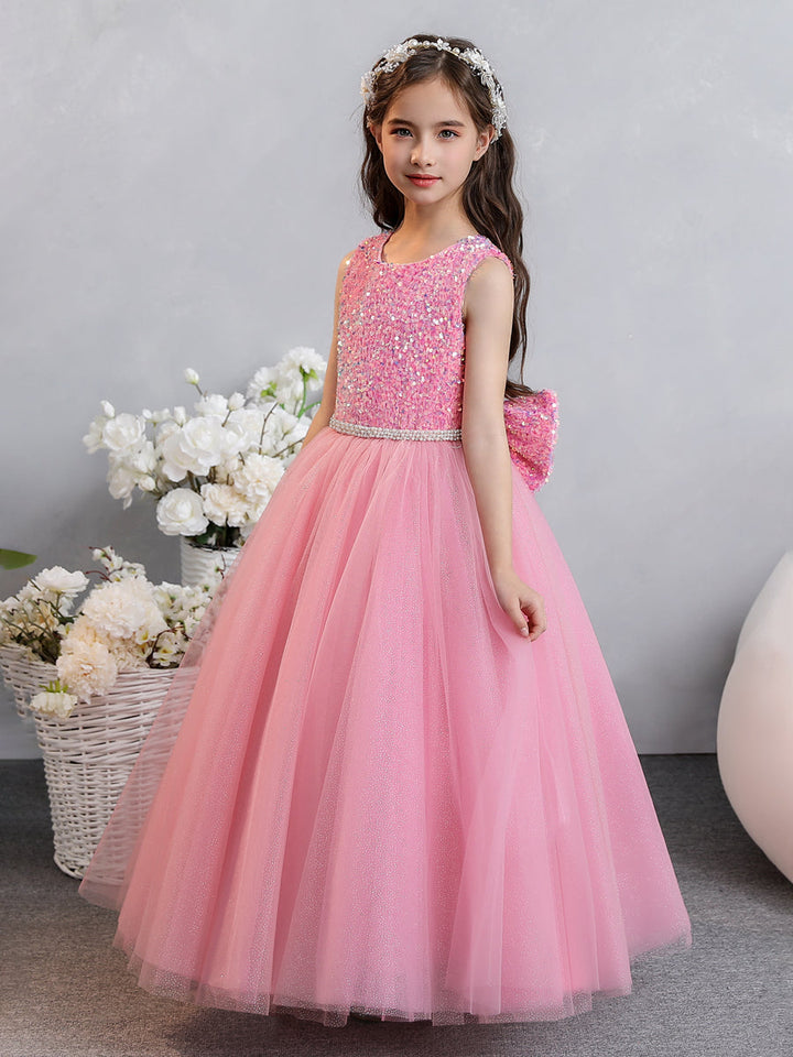 Tulle Ball Gown/Princess Sequins Flower Girl Dresses With Pearls &amp; Bowknot