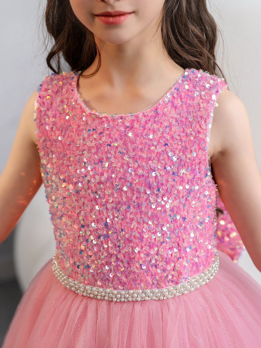 Tulle Ball Gown/Princess Sequins Flower Girl Dresses With Pearls &amp; Bowknot
