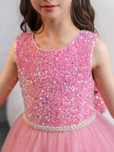 Tulle Ball Gown/Princess Sequins Flower Girl Dresses With Pearls & Bowknot