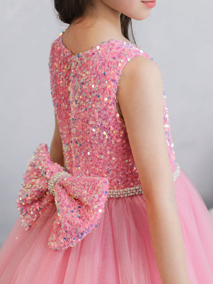 Tulle Ball Gown/Princess Sequins Flower Girl Dresses With Pearls &amp; Bowknot