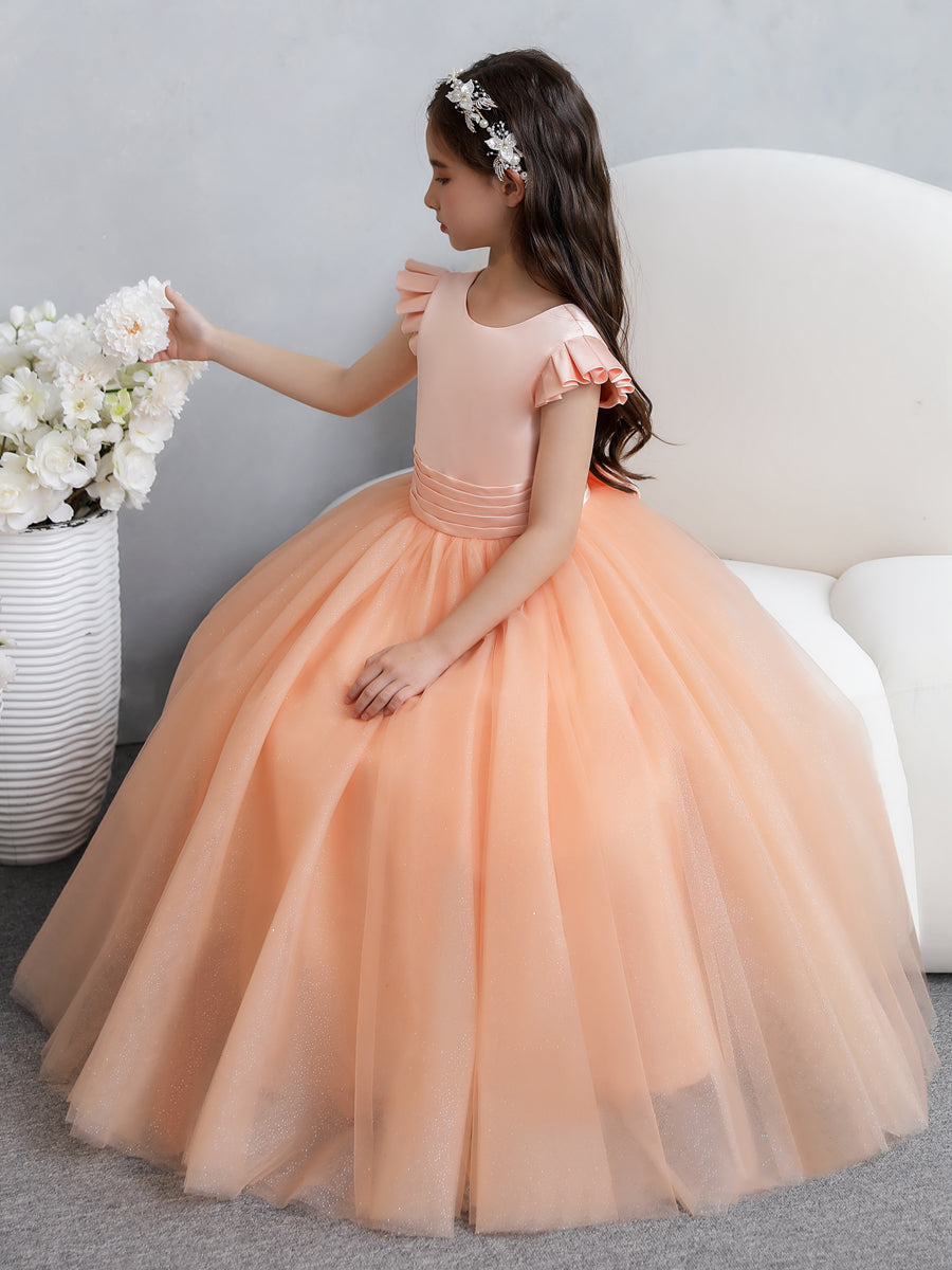 Tulle Ball Gown/Princess Short Sleeves Flower Girl Dresses With Bowknot