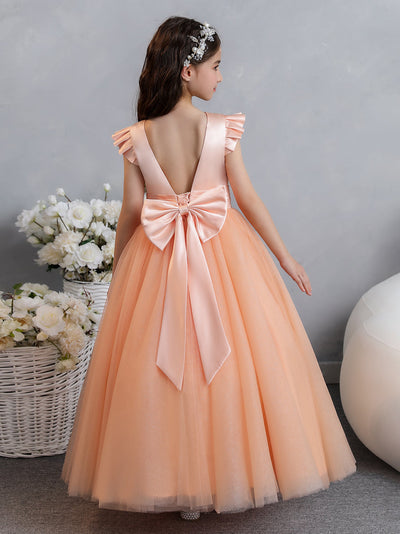 Tulle Ball Gown/Princess Short Sleeves Flower Girl Dresses With Bowknot