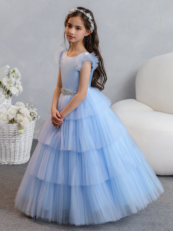 Tulle Ball Gown/Princess Flower Girl Dresses With Tiered Pleats &amp; Rhinestones