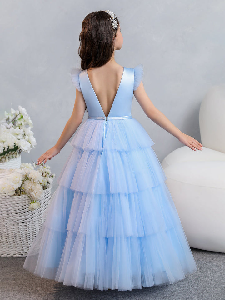 Tulle Ball Gown/Princess Flower Girl Dresses With Tiered Pleats &amp; Rhinestones