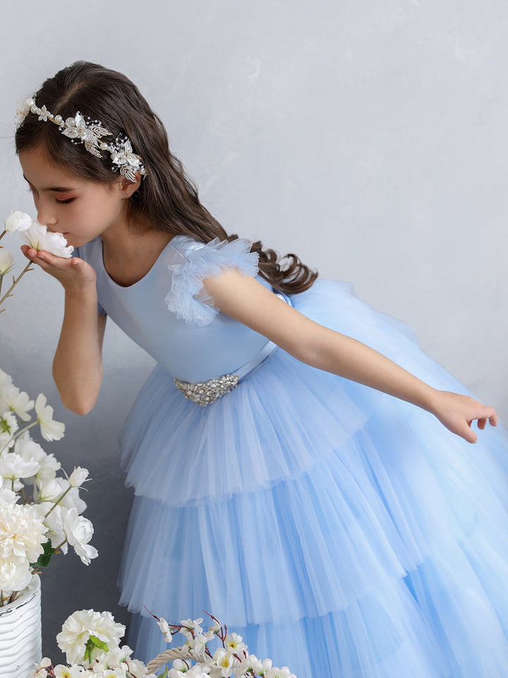 Tulle Ball Gown/Princess Flower Girl Dresses With Tiered Pleats &amp; Rhinestones