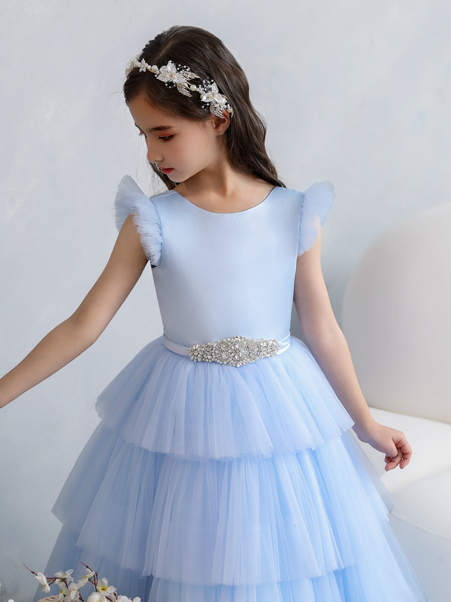 Tulle Ball Gown/Princess Flower Girl Dresses With Tiered Pleats &amp; Rhinestones