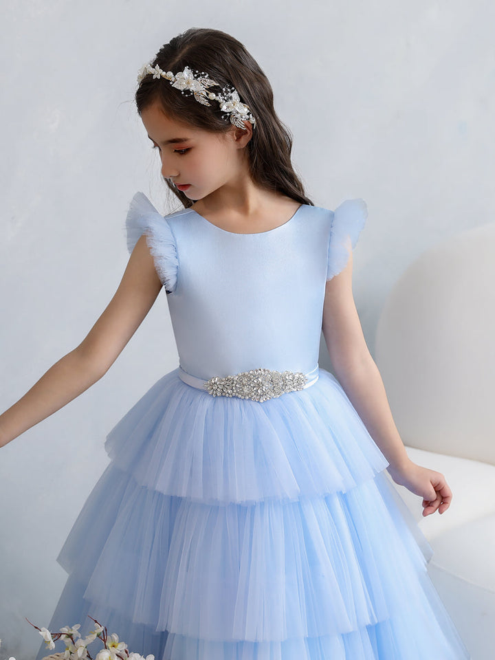 Tulle Ball Gown/Princess Flower Girl Dresses With Tiered Pleats &amp; Rhinestones