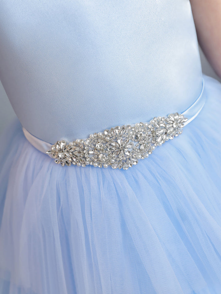 Tulle Ball Gown/Princess Flower Girl Dresses With Tiered Pleats &amp; Rhinestones