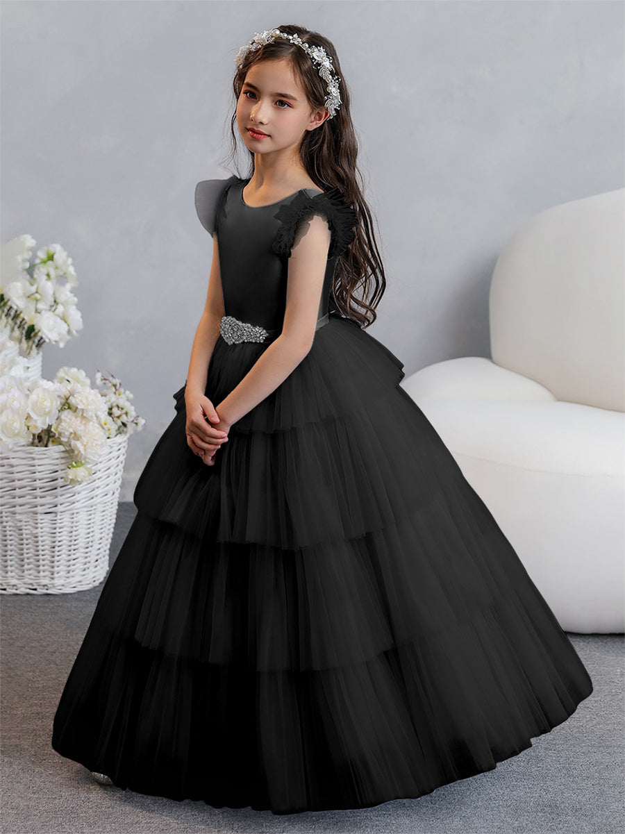 Tulle Ball Gown/Princess Flower Girl Dresses With Tiered Pleats &amp; Rhinestones