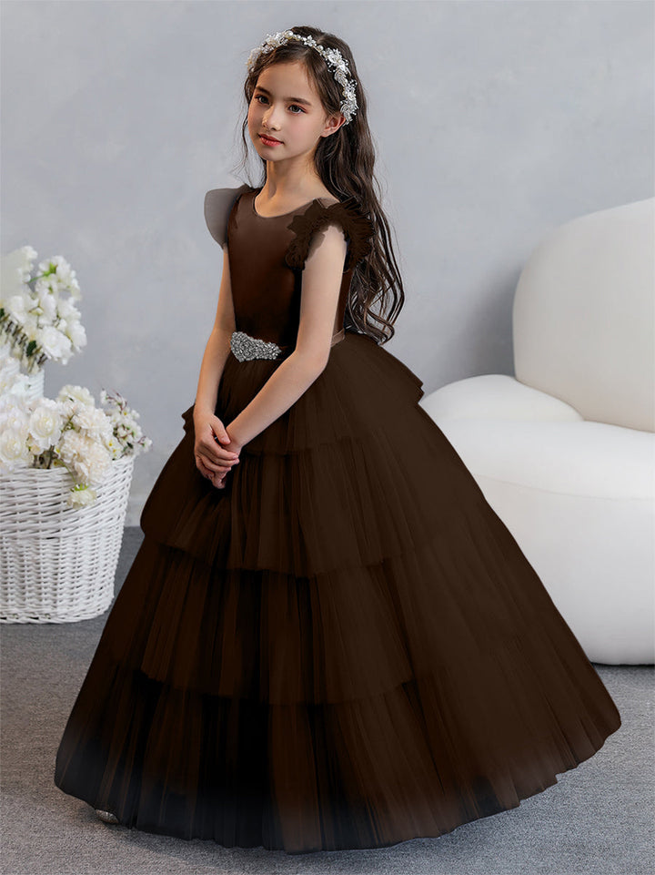 Tulle Ball Gown/Princess Flower Girl Dresses With Tiered Pleats &amp; Rhinestones