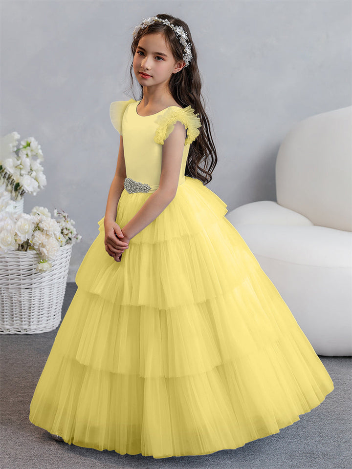 Tulle Ball Gown/Princess Flower Girl Dresses With Tiered Pleats &amp; Rhinestones
