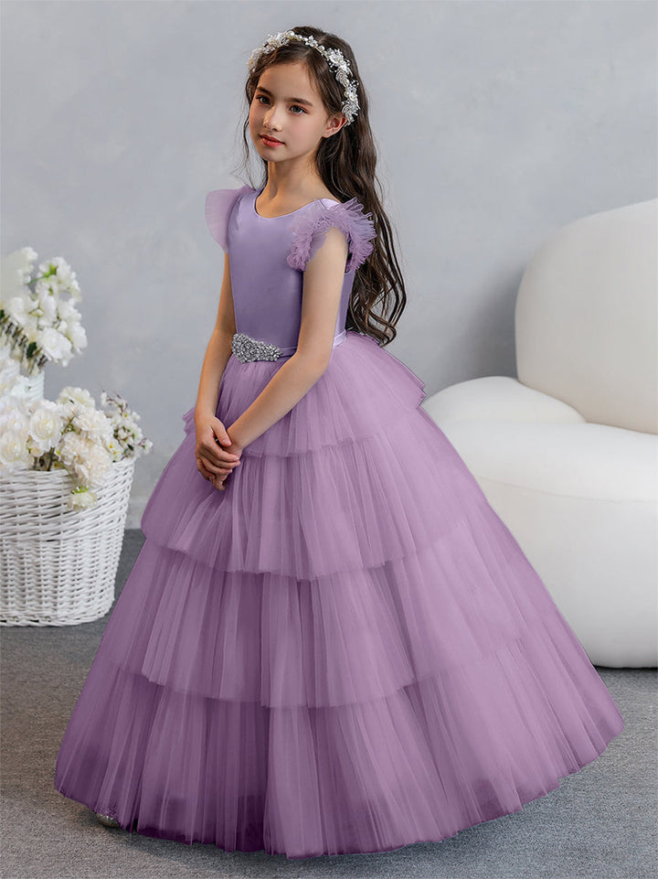 Tulle Ball Gown/Princess Flower Girl Dresses With Tiered Pleats &amp; Rhinestones