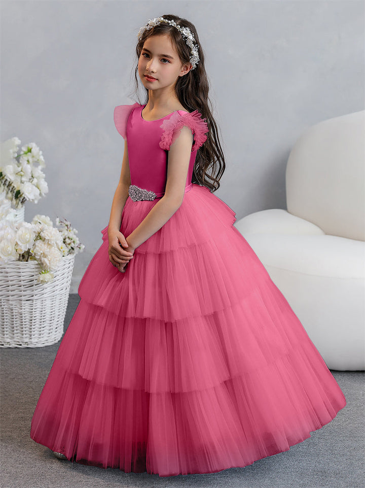 Tulle Ball Gown/Princess Flower Girl Dresses With Tiered Pleats &amp; Rhinestones