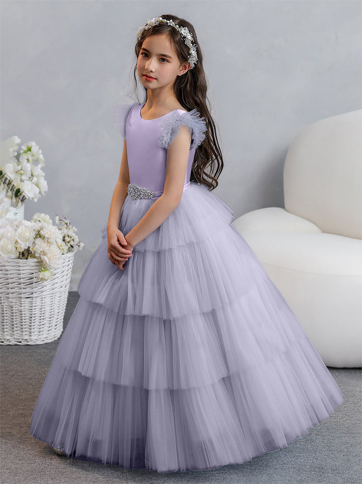 Tulle Ball Gown/Princess Flower Girl Dresses With Tiered Pleats &amp; Rhinestones